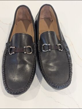 Men's Black Leather Bit-Detail Slip-On Loafers